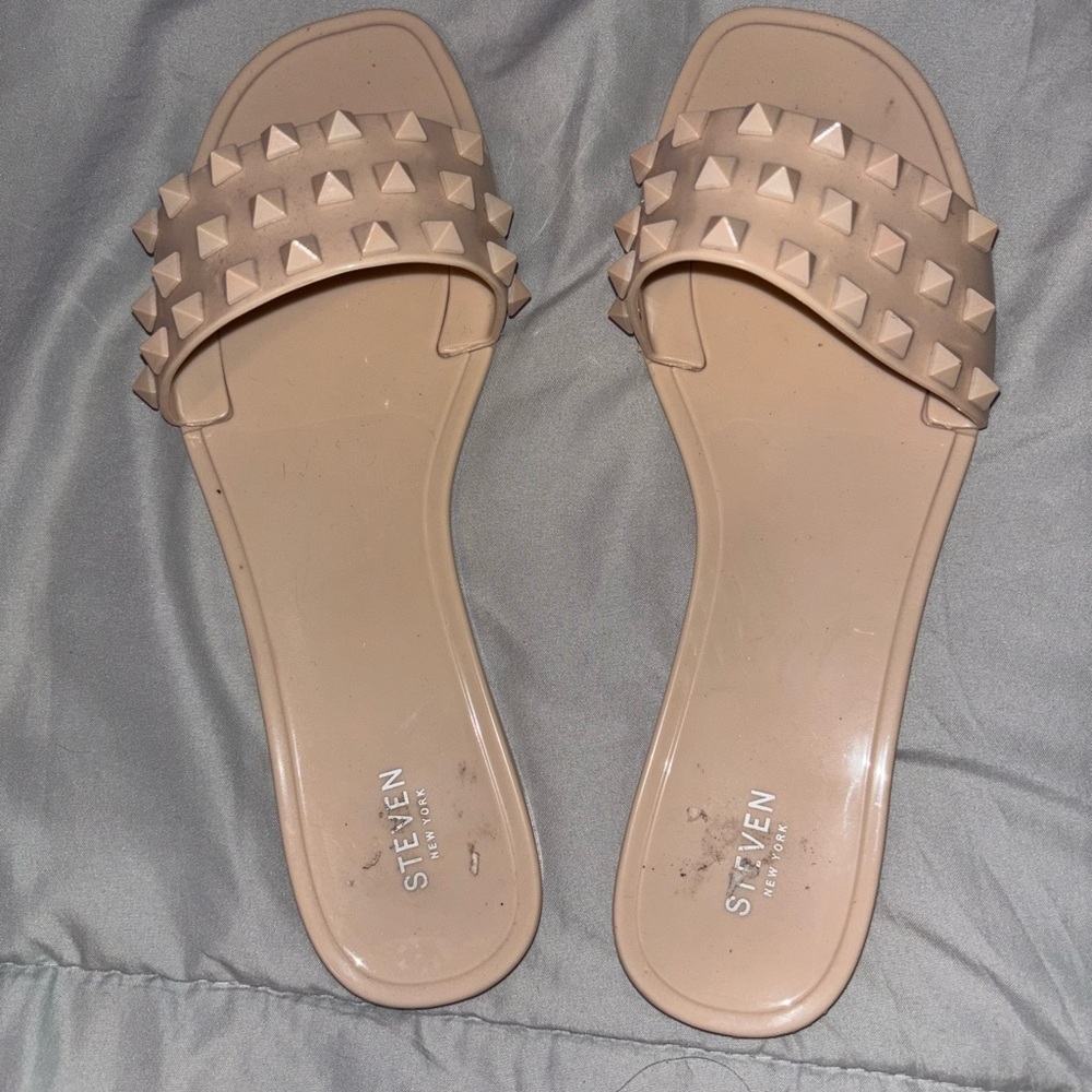 Steven Beige Studded Women's Slides